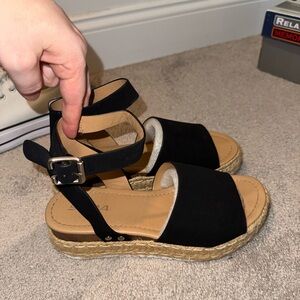 Soda Black Espadrille Platform Ankle Strap Sandals